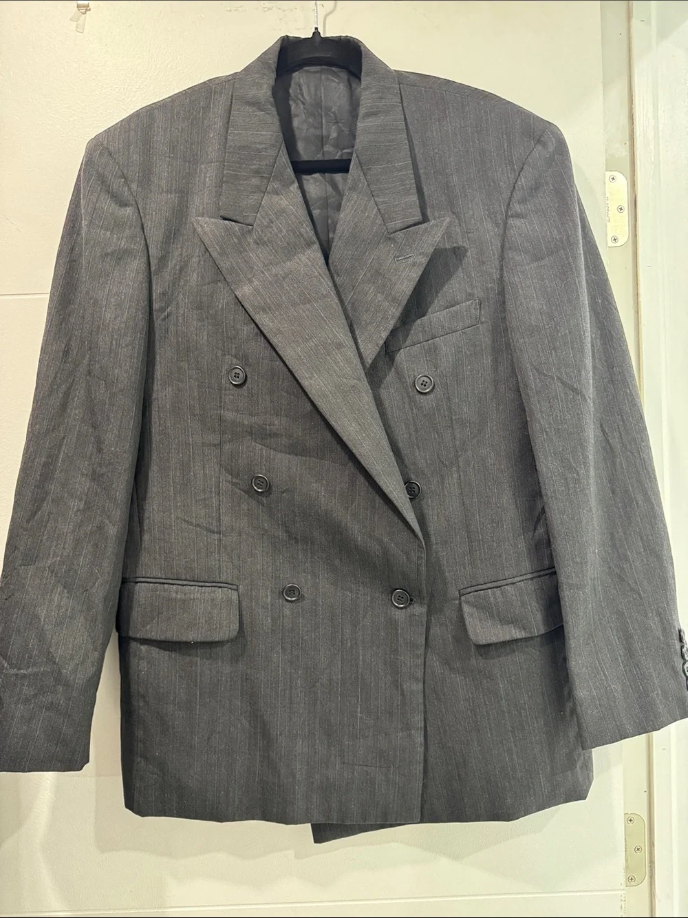 Cellini Collection Vintage Double-Breasted Gray Pinstripe Blazer